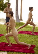Naked exercising outdoors